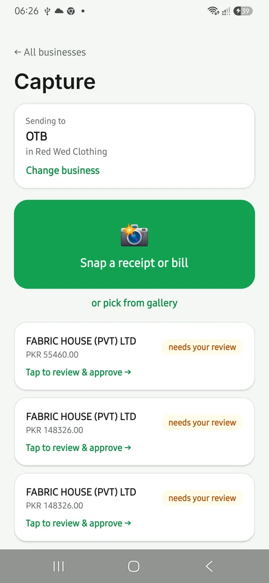 The Capture screen of the Alevate Books Android app
